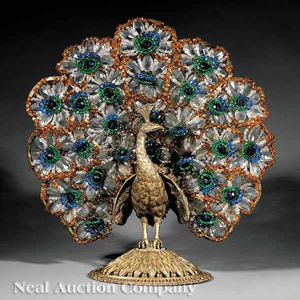 Appraisal: An Edwardian Gilt Bronze and Beadwork Peacock Luminaire c peacock