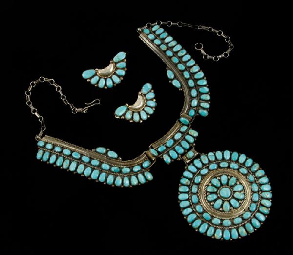 Appraisal: - Zuni Indian Sterling and Turquoise Necklace Zuni Indian sterling