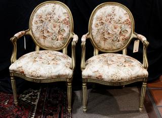 Appraisal: Lot of Louis XV style partial gilt and painted fauteuils