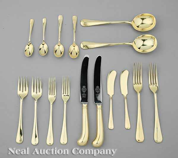 Appraisal: An Extensive English Gilded Silverplate Flatware Service John Turton Co