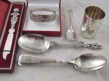 Appraisal: Continental silver A mustard spoon a Dutch spoon a beaker