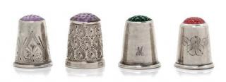 Appraisal: Four Silver and Glass Thimbles comprising an English example having