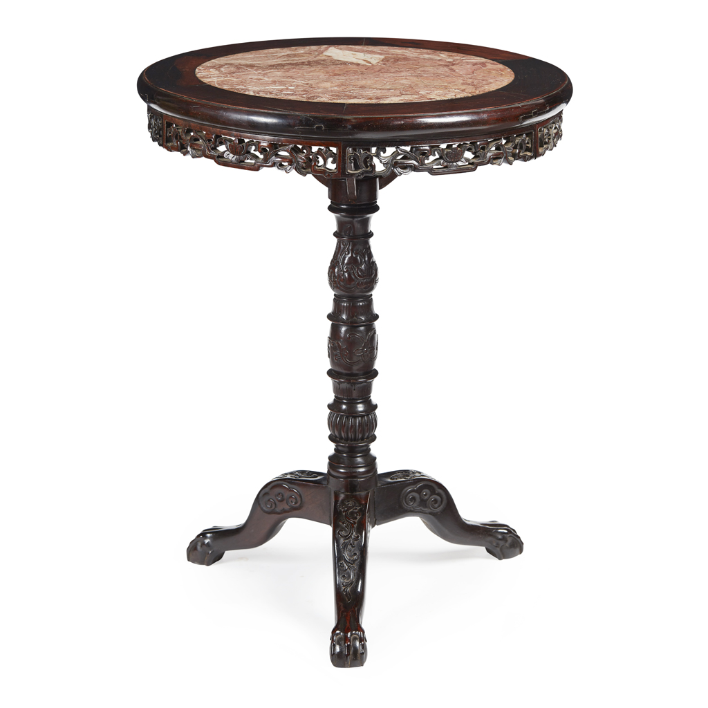 Appraisal: HUALI WOOD AND MARBLE TRIPOD TABLE QING DYNASTY MID TH