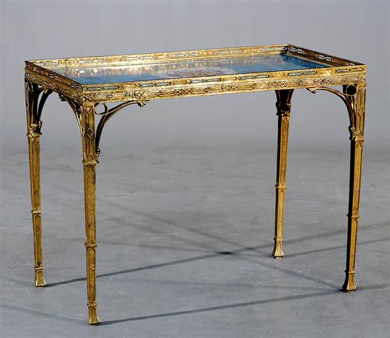 Appraisal: Continental bronze and porcelain table rectangular decorated porcelain top with