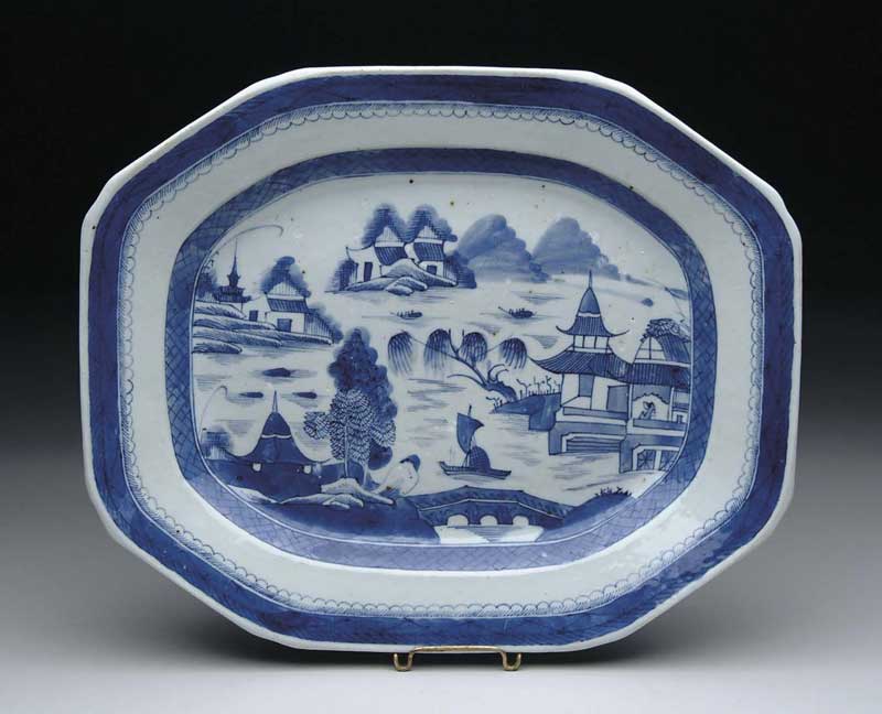 Appraisal: BLUE AND WHITE CANTON CUT CORNER PLATTER SIZE - x