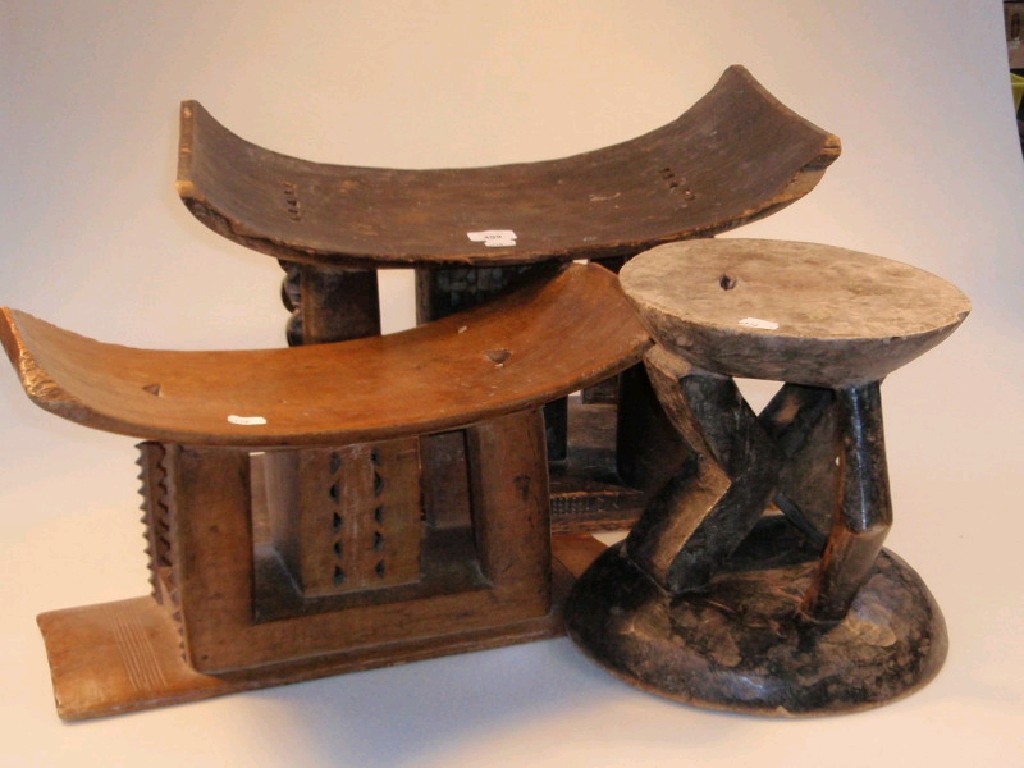 Appraisal: Three carved ethnic Tribal stools