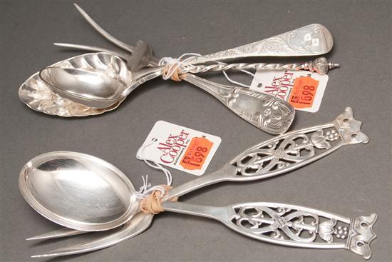 Appraisal: Danish silver anointing spoon English silver berry spoon German salad