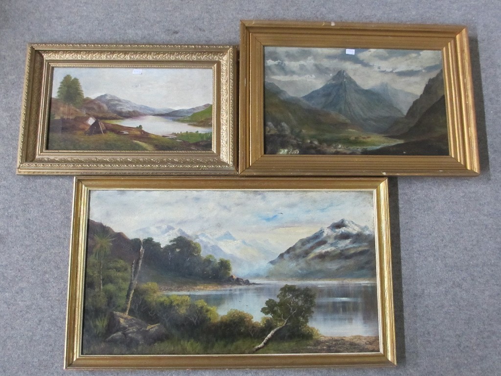 Appraisal: Lot comprising three oil on canvas Highland landscapes