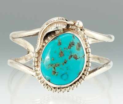 Appraisal: A Sterling Silver and Turquoise Cuff Bracelet Sterling silver open