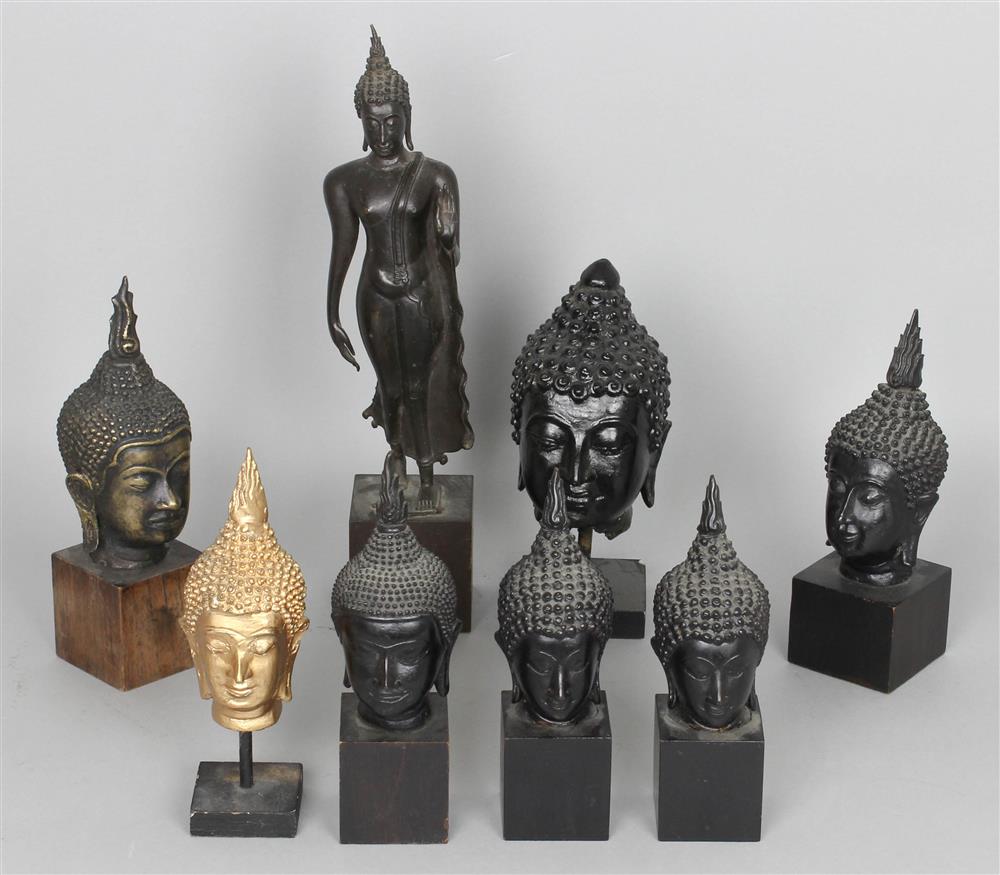 Appraisal: COLLECTION OF SEVEN THAI MINIATURE BRONZE HEADS OF THE BUDDHA