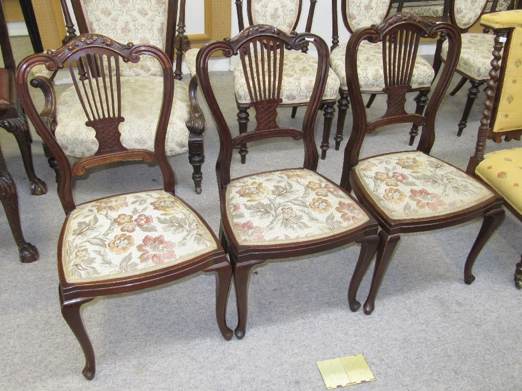 Appraisal: Set of three Edwardian mahogany parlour chairs