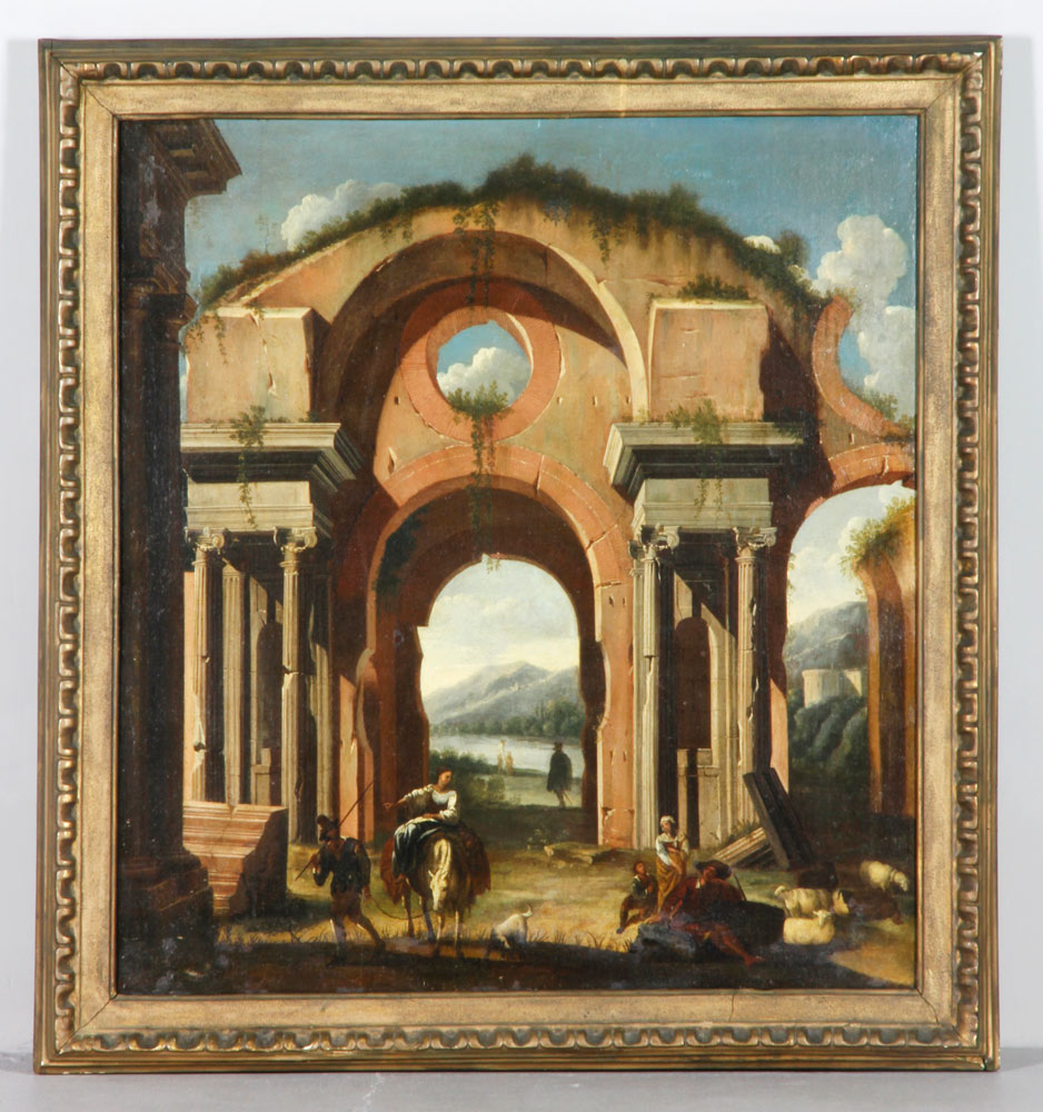 Appraisal: - Attb Codazzi Arch with Figures O C Attributed to