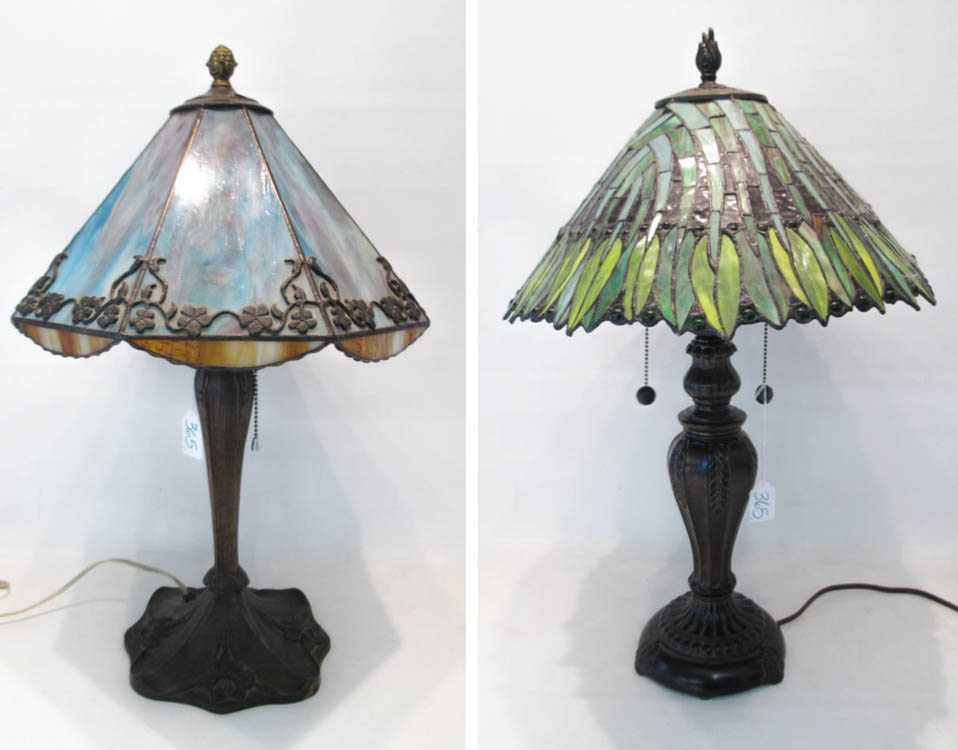 Appraisal: TWO LEAD GLASS TABLE LAMPS the first with a green