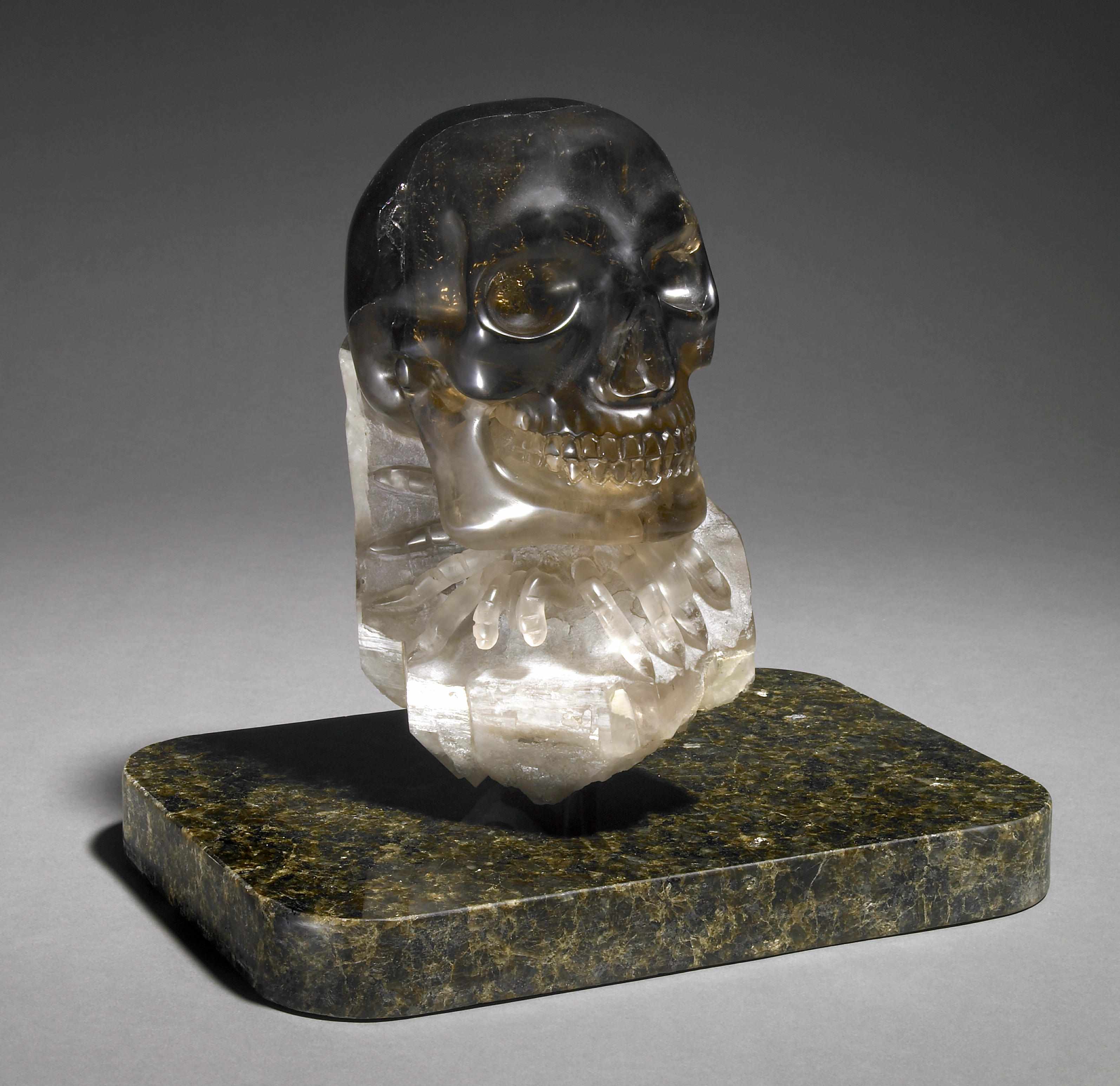 Appraisal: Colorado Smoky Quartz Carving of a Skull and Goliath Bird-Catching