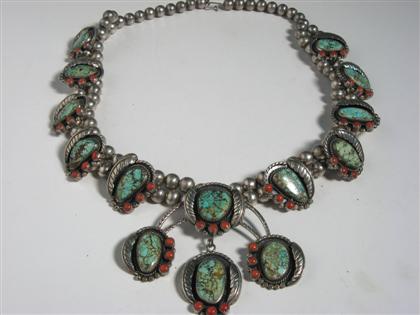 Appraisal: Southwest American Indian silver turquoise and coral necklace th century