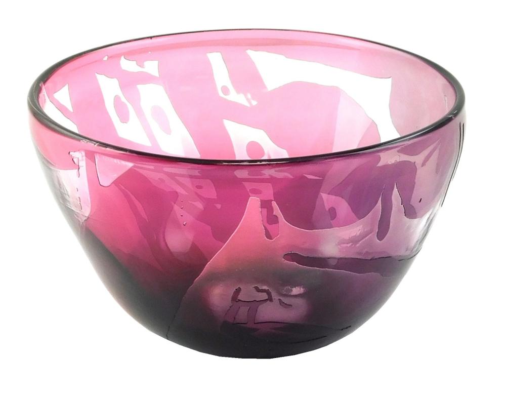 Appraisal: KOSTA UNIK ART GLASS BOWL PINK PURPLE AND CLEAR GLASS