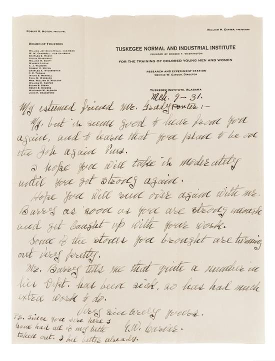 Appraisal: CARVER George Washington Autographed letter signed G W Carver Tuskegee