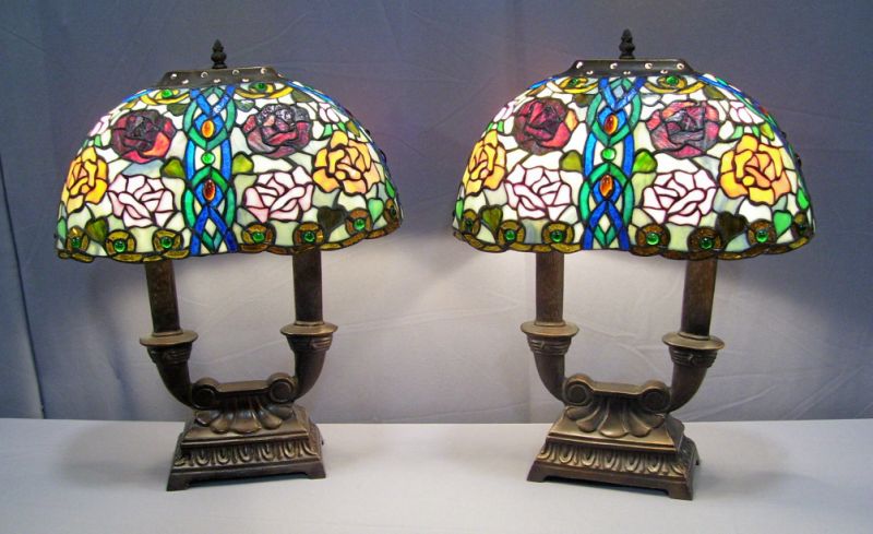 Appraisal: Pair Stained Glass Table Lamps Measures high and wide Selling