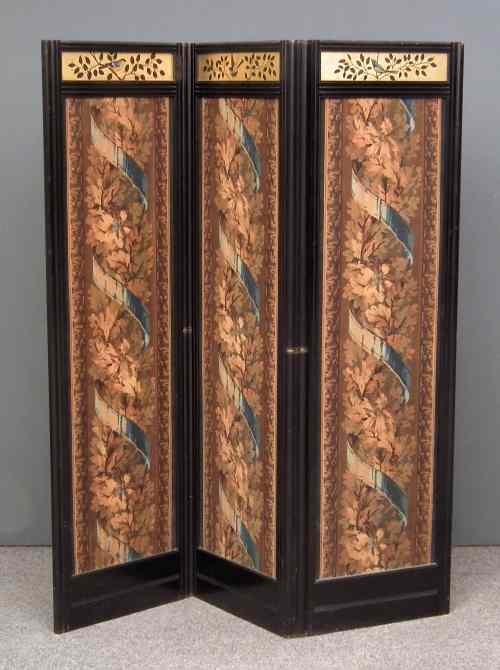 Appraisal: A late Victorian ebonised three fold draught screen of ''Aesthetic''