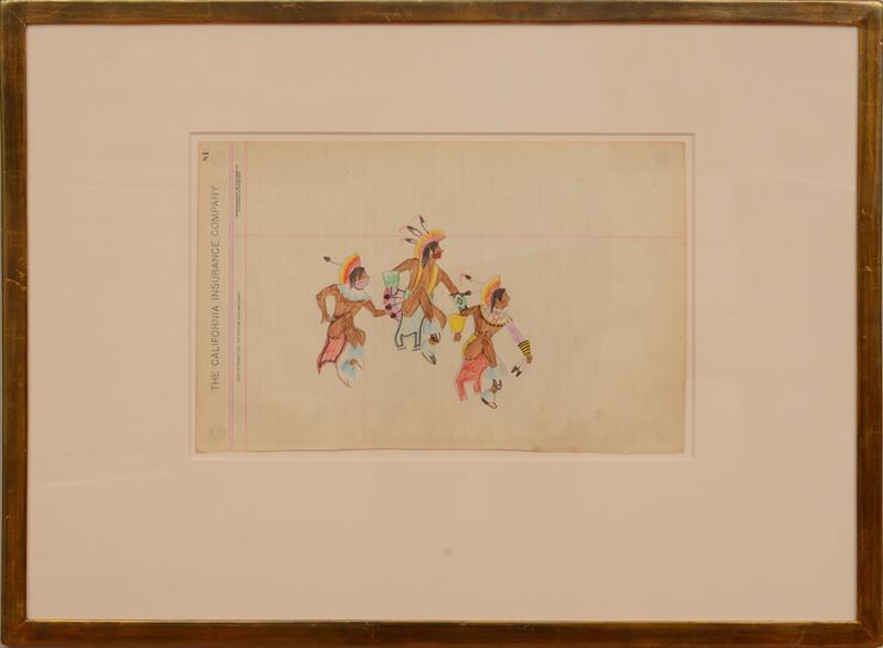 Appraisal: AMERICAN SCHOOL SIOUX INDIANS Colored ink on ledger paper unsigned