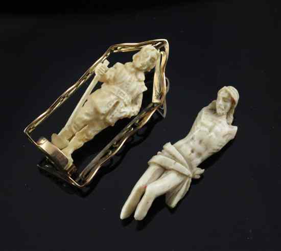 Appraisal: A gold mounted ivory brooch with central figure of a