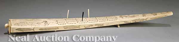 Appraisal: An Alaskan Inuit Walrus Tusk Cribbage Board th c incised