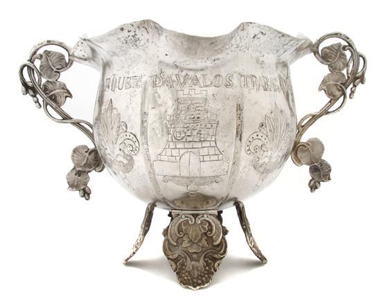 Appraisal: A Spanish Colonial Silver Jardiniere Peruvian dated with vine handles