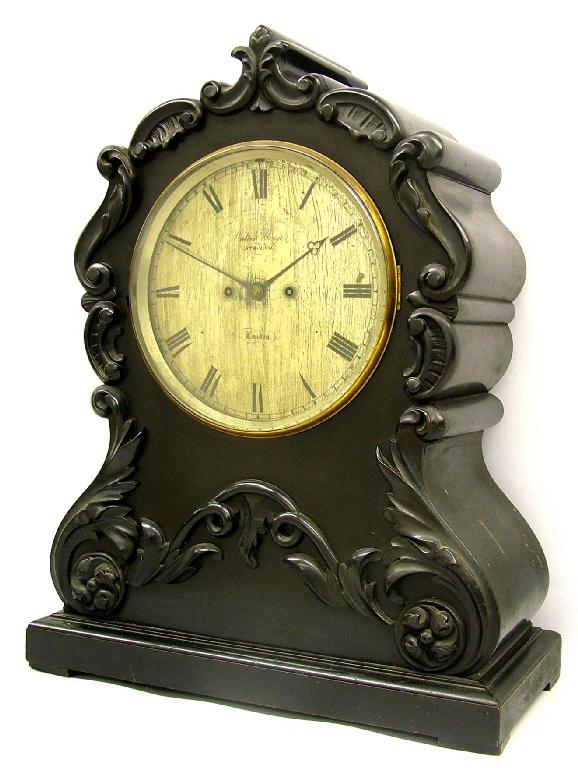 Appraisal: Large boardroom ebonised double fusee bracket clock the movement back