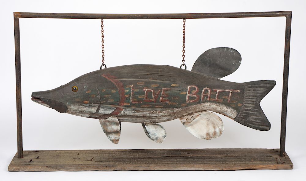 Appraisal: Vintage Maine Folk Art Live Bait Trade Sign Vintage Maine