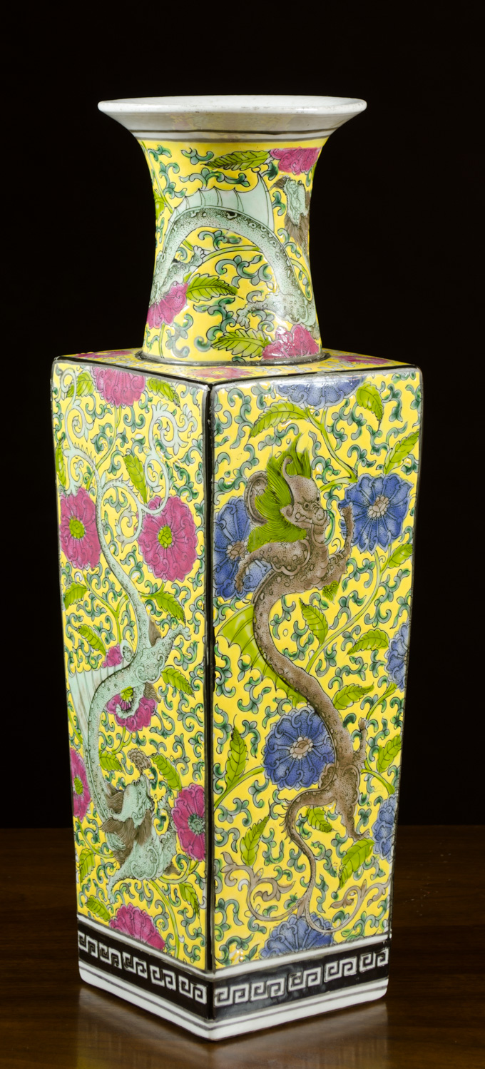 Appraisal: CHINESE PORCELAIN VASE square form each side with dragon motif