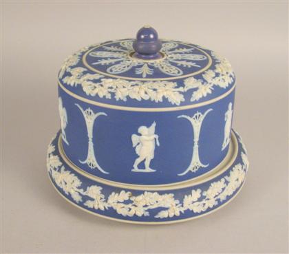 Appraisal: English blue and white jasperware cheese plate and cover H