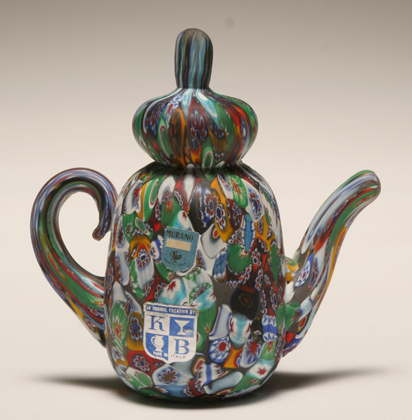 Appraisal: Murano millefiore glass teapot sculpture Paper label H