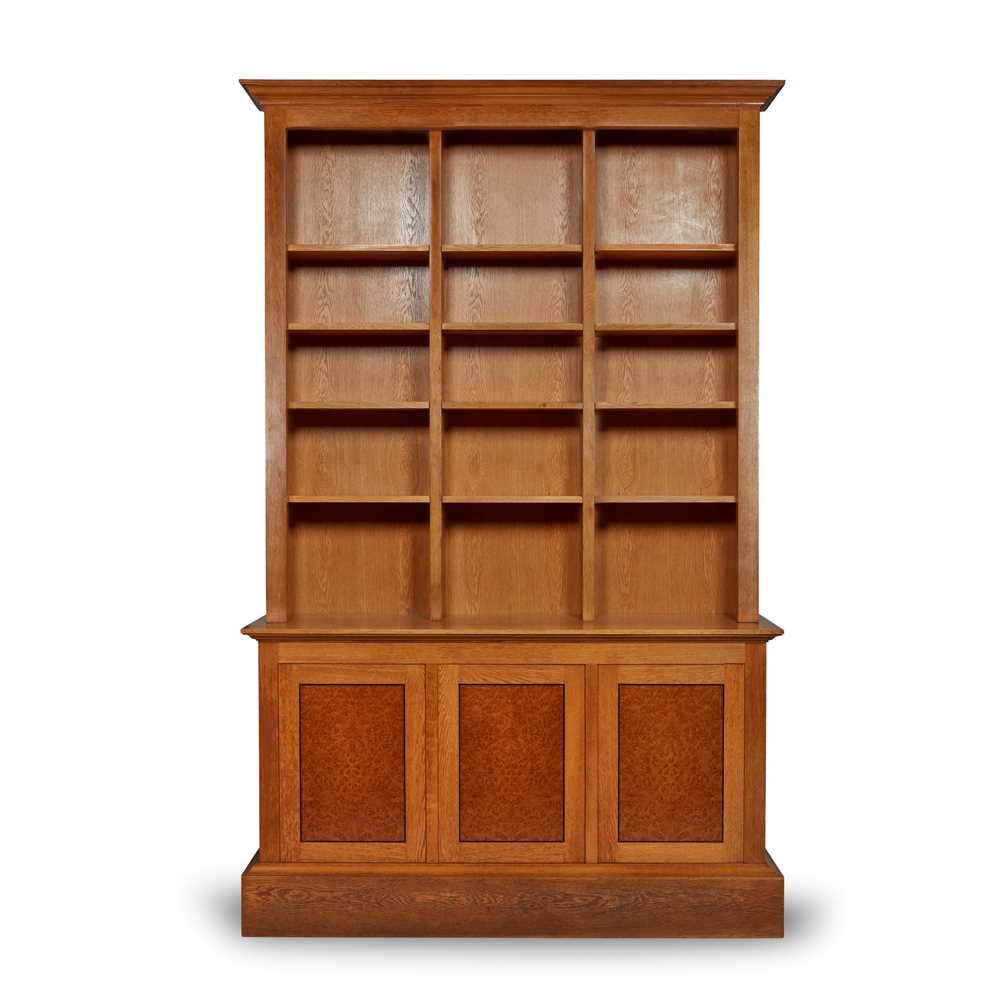 Appraisal: LINLEY LONDON PAIR OF LIBRARY BOOKCASES CONTEMPORARY oak and burr