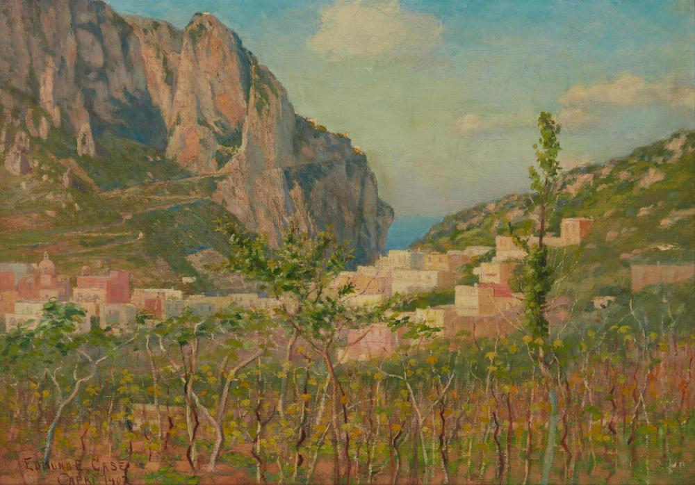 Appraisal: EDMUND CASE - A MOUNTAINOUS TOWNSCAPE OIL ON CANVAS H