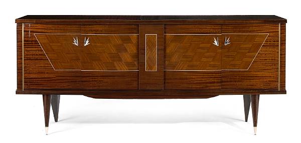 Appraisal: An Art Deco macassar and chrome sideboard s shelved interior