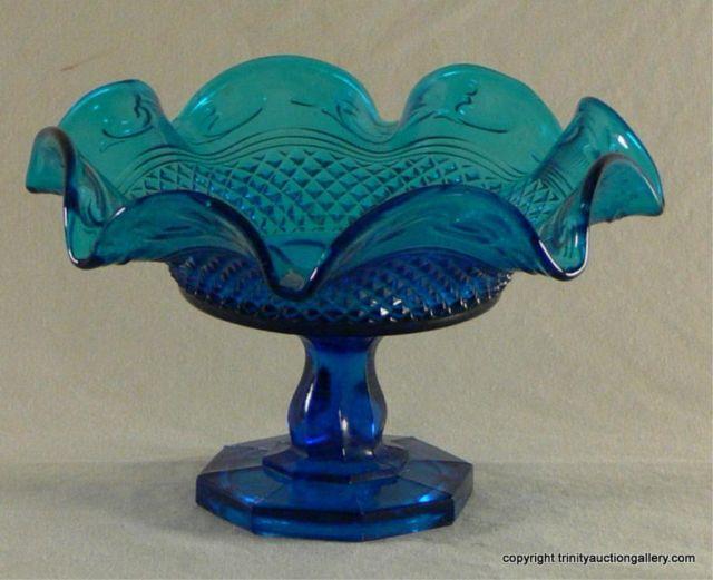 Appraisal: Carnival Glass Footed Compote - Blue Green - Vintage across