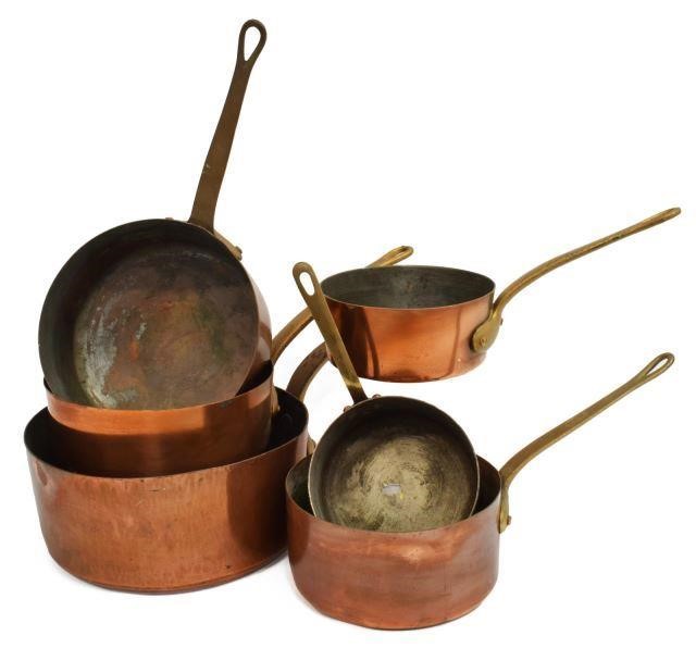 Appraisal: lot of French copper graduated saucepans th th c iron