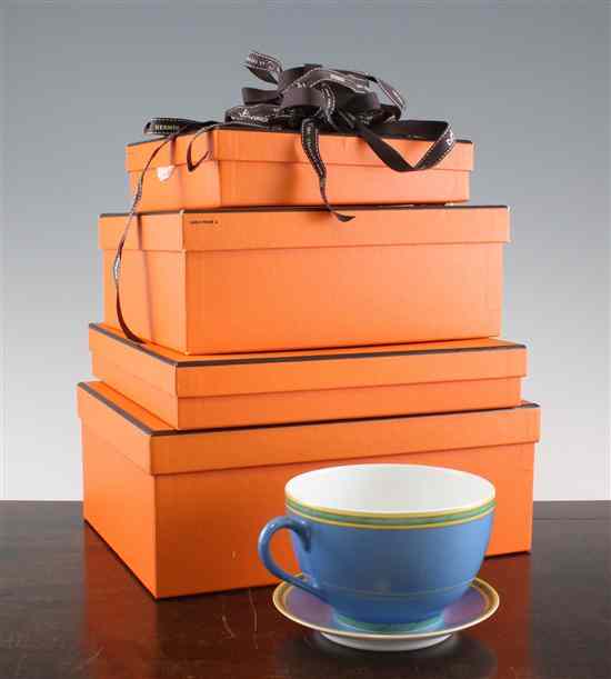 Appraisal: A Hermes blue porcelain fourteen piece breakfast set in four