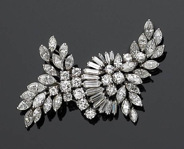 Appraisal: A diamond and platinum brooch the spray brooch set throughout