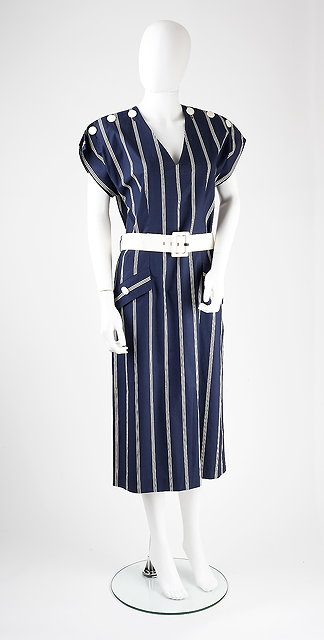 Appraisal: A Pierre Balmain navy and white striped shift dress circa