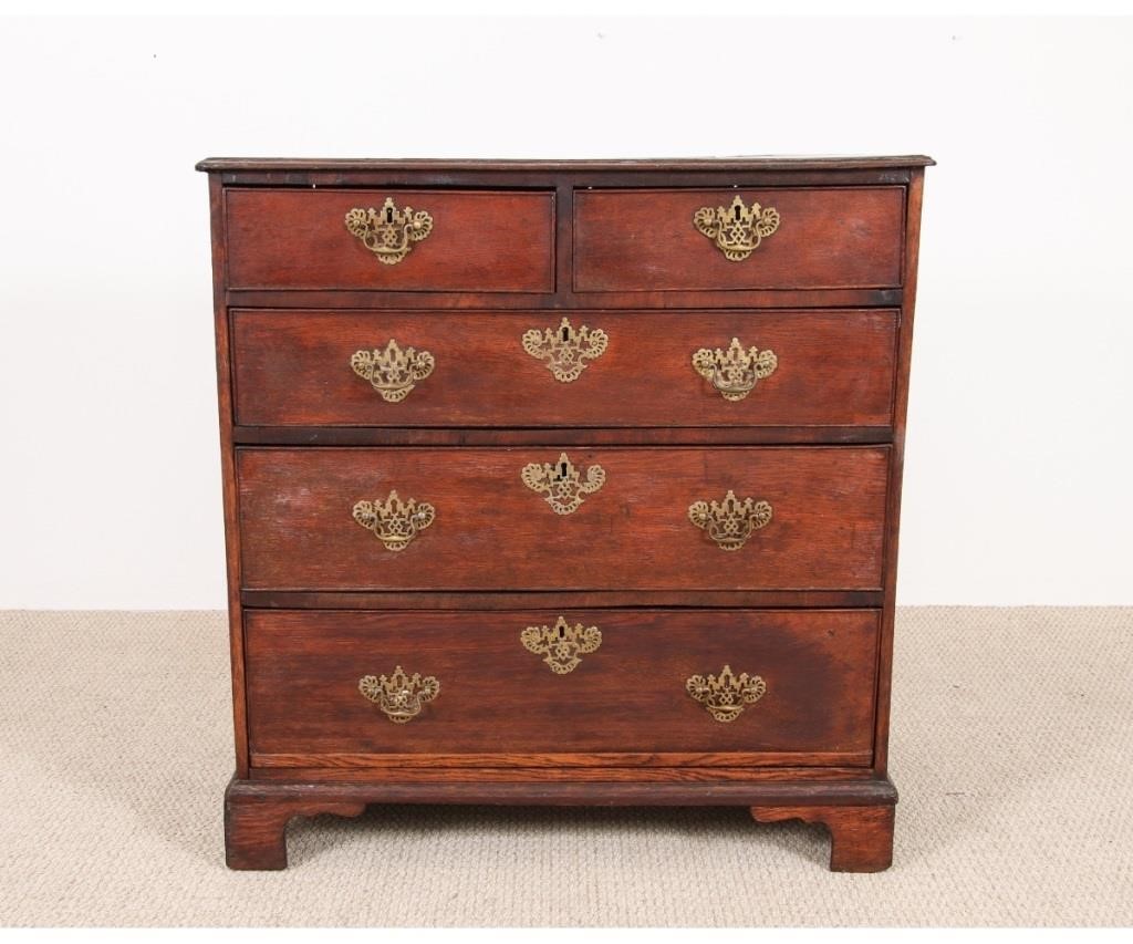 Appraisal: English Chippendale oak chest of drawers th c with straight