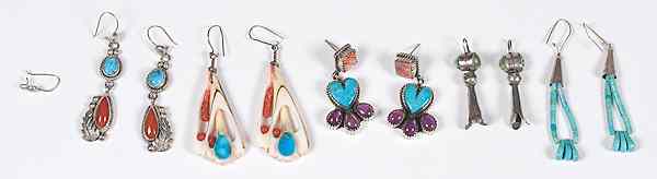 Appraisal: Navajo Earrings lot of Includes a pair of turquoise jacla