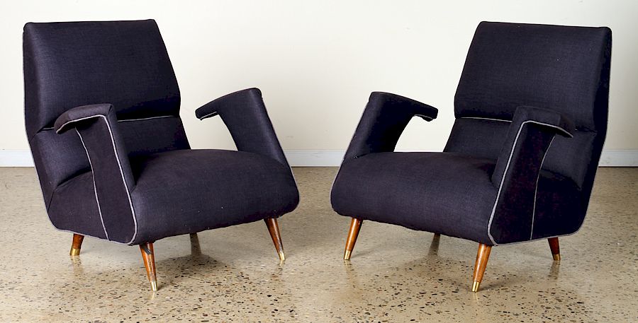 Appraisal: PAIR GEORGE JETSON STYLE UPHOLSTERED CLUB CHAIRS A pair of