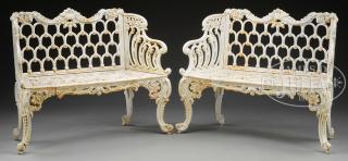 Appraisal: PAIR OF ROCOCO CAST-IRON GARDEN BENCHES Second half th century