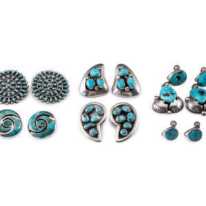 Appraisal: Navajo and Zuni Silver and Turquoise Earrings mid - third