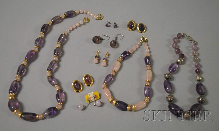 Appraisal: Group of Rose Quartz and Amethyst Jewelry two rose quartz