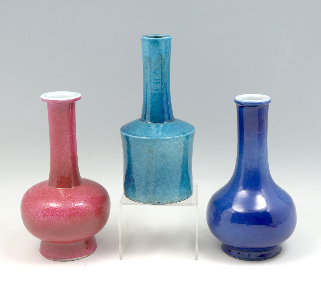 Appraisal: CHINESE QING DYNASTY PORCELAIN BOTTLE VASES Comprising - Blue glazed