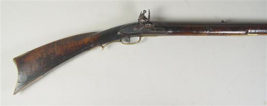 Appraisal: Flintlock Kentucky Style Rifle by H Groce Full tiger stock