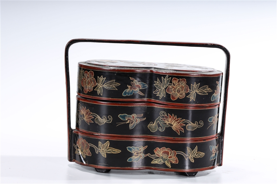 Appraisal: Chinese stacking lacquer boxes three in a handled carrying case