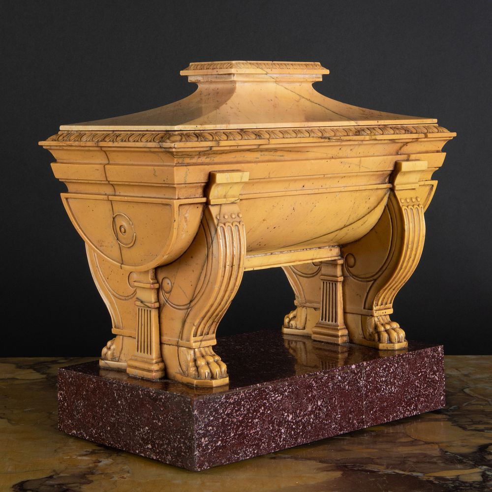 Appraisal: Fine Italian Sienna Marble and Porphyry Sarcophagus Form Tomb of